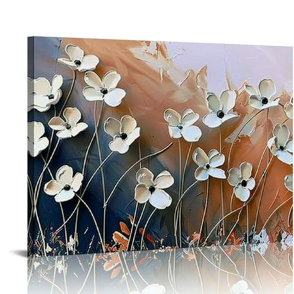 Shiartex  Flower Canvas Wall Art with Painted Textured Modern Oil Painting Contemprary Aesthetic Floral Pictures for Living Room Bedroom DinningDecor 20x16in