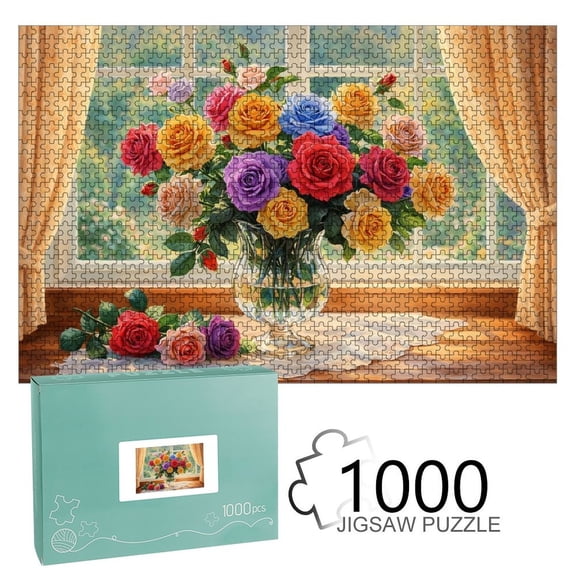 Shiartex Flower Puzzles for Adults - Spring Floral Multicolor Rose Window Jigsaw Puzzles for Adults Relaxation Home Decor Gift for Women Mothers Puzzle Lovers