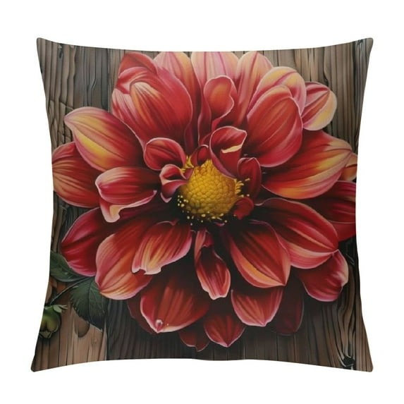 Shiartex Flower Red Dahlia Print Throw Pillow Cover Soft Throw Pillow Case with Hidden Zipper Decorative Throw Pillow Covers Square Cushion Case for Home Decor Living Room Bed Couch
