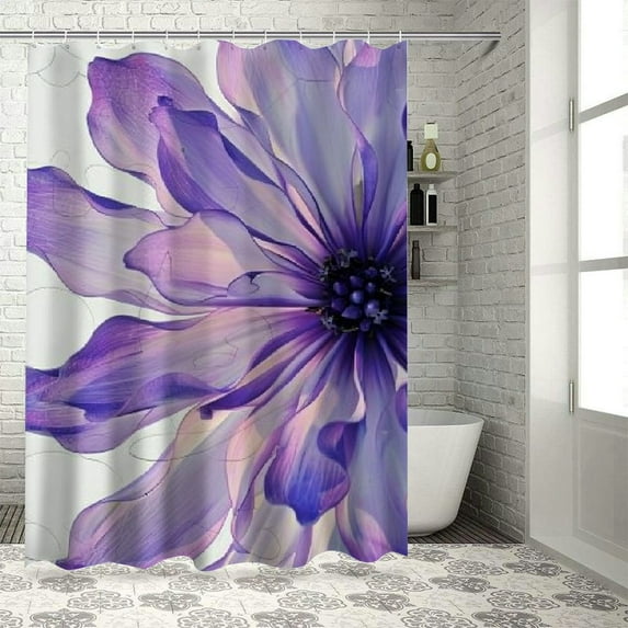 Shiartex  Flower Shower Curtain, Abstract Themed Modern Futuristic Image with Water Like Colored Artwork Print, Cloth Fabric Bathroom Decor Set with Hooks, Lilac Pink White