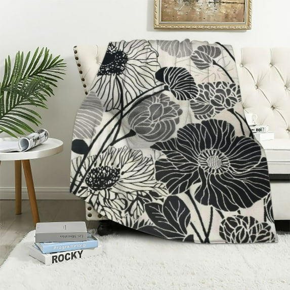 Shiartex Flowers Black and White Cozy Blanket Soft Warm Throw Blanket for All Seasons - Super Soft Blanket 60x80in