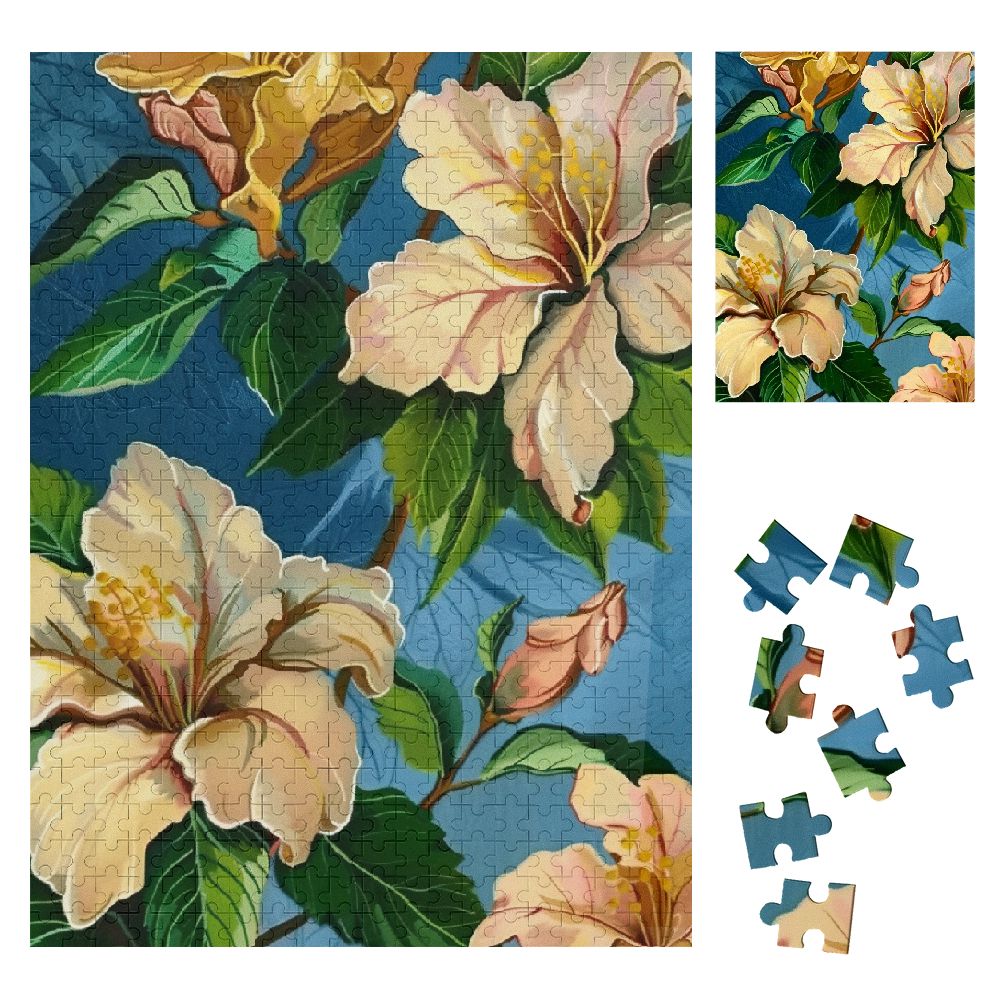 Shiartex Flowers Blue Background Green Leaves Wooden Jigsaw Puzzle for ...