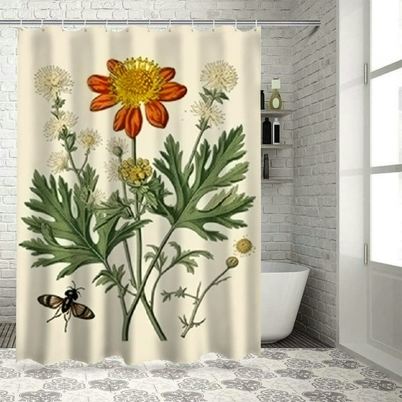 Shiartex Flowers Bug Shower Curtain Set with Hooks, Chic Modern Bathroom Decor, Cloth Fabric Bathroom Decor Set 100% Polyester Fiber 36x72