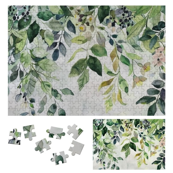 Shiartex Flowers Green Leaves Watercolor Painting Wooden Jigsaw Puzzle Gift for Family Friends 300 PCS