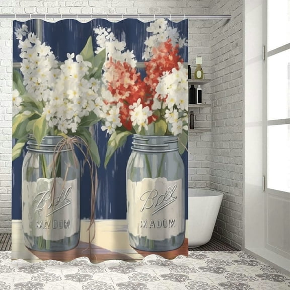 Shiartex Flowers Jars Window Sill Modern Waterproof Shower Curtain with Hooks for Country Cottage & Farmhouse Bathroom Decor 100％ Polyester Fiber Chic Design 36x72