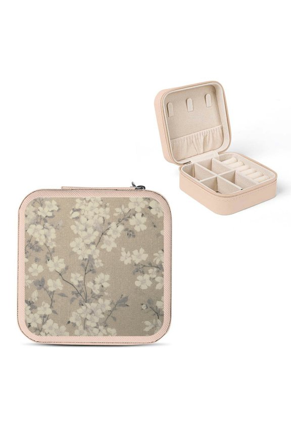 Flowers Jewelry Box PU Leather Organizer for Necklace, Ring, Earring Storage Case with Zipper Closure and Compact Design Pink