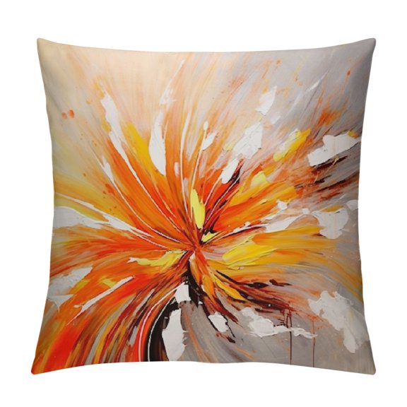 Shiartex Flowers Orange Pillow Cases with Zipper Home Decor for Living Room Bedroom Bed Cushion Outdoor Short Plush All Season Square 1PC 12x12in
