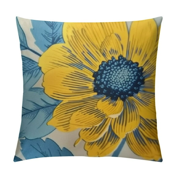 Shiartex  Flowers Outdoor Pillow Covers, Teal Grey Mustard Yellow Floral Decorative Throw Pillows Cover,Spring Summer Navy blue Leaf Square Pillowcase Decor Gifts for Home Patio Couch Sofa White