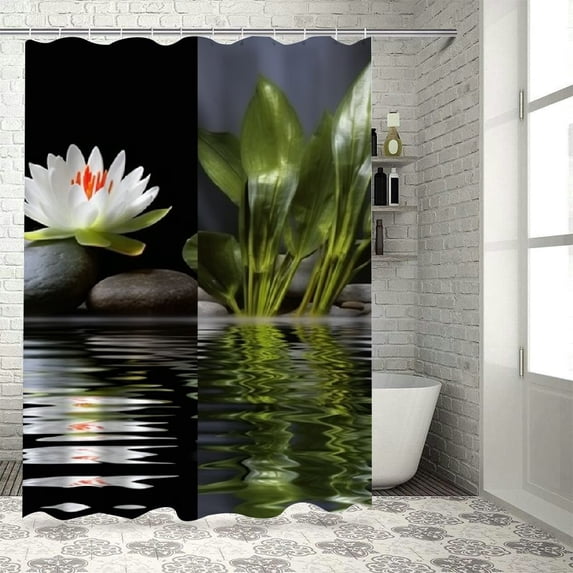 Shiartex Flowers Palm Leaf Rocks Pretty Shower Curtain Bathroom Decor Sustainable Polyester Fiber Fabric Shower Curtain with Hooks Various Sizes Washable Shower Curtain for Bathroom 60x72