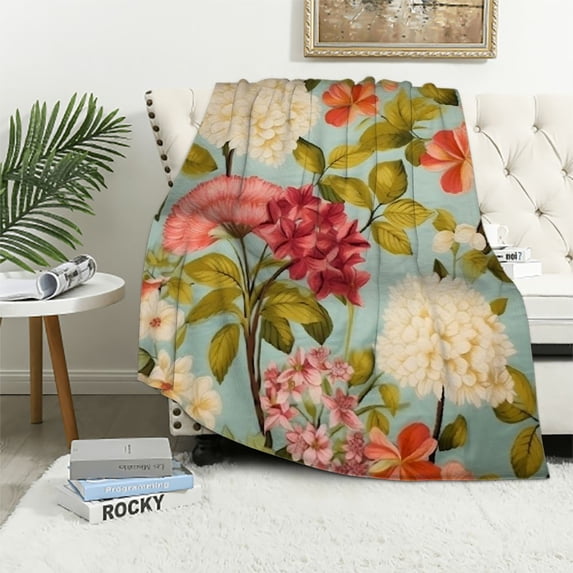 Shiartex Flowers Print Throw Blanket Flannel Hand/Machine Wash Lightweight Soft Cozy All Seasons Blanket 50x60in
