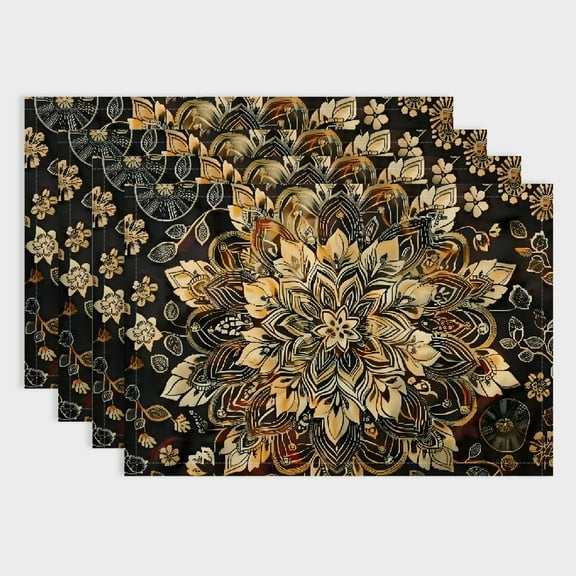 Shiartex Flowers Tapestry Art Linen Cloth Placemats for Dining Table - Set of 4, Perfect for Birthday Parties, Christmas, Restaurants, Buffets & Home Decoration 18x12in