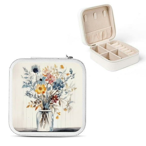Shiartex Flowers Theme Mini Jewelry Box Organizer for Necklace, Ring, Earring - Portable and Compact with High Capacity Storage - Best Gift for Various Occasions White