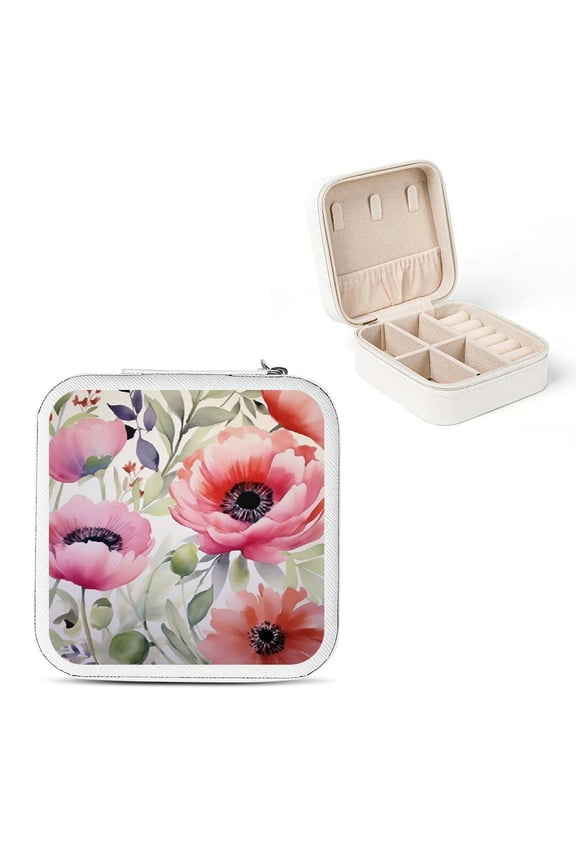 Flowers Theme Mini Jewelry Box Organizer for Necklace, Ring, Earring - Portable and Compact, High Quality PU Leather, Large Capacity - Best Gift for Mother's Day, Birthday, Christmas White
