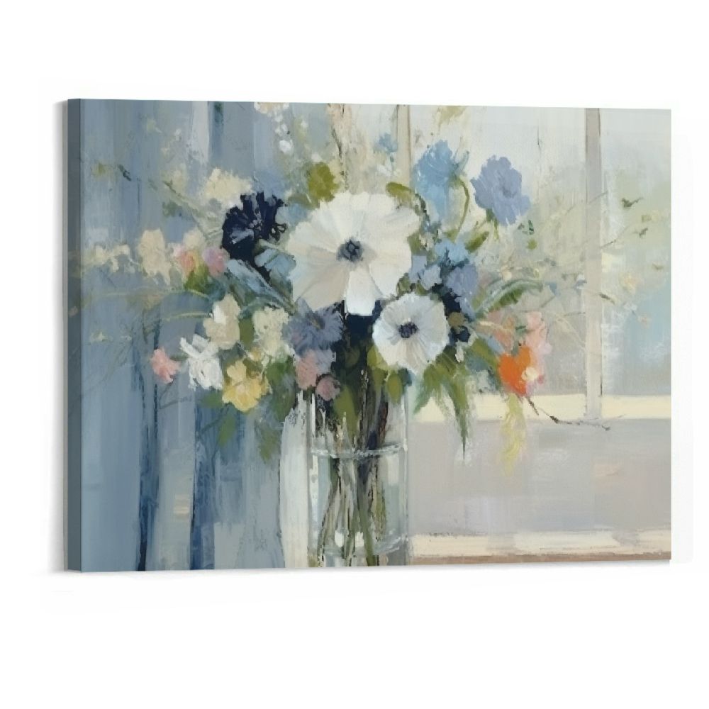Shiartex Flowers Wall Art Blue White Blossom Canvas Wall Pictures ...