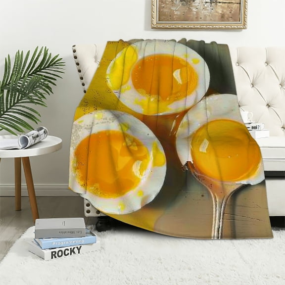 Shiartex  Food Egg Blanket Novelty Cozy Soft Lightweight Flannel Throw Blanket for Bed Sofa Travel All Season Medium White