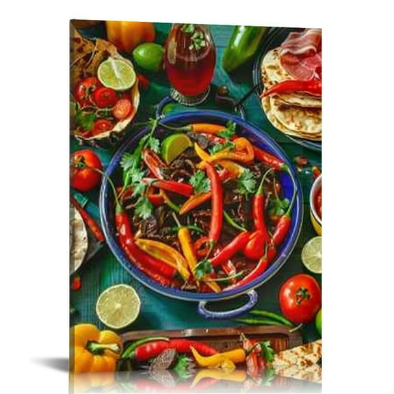 Shiartex Food Wall Art Canvas Painting Mexican Inspired Food Posters and Prints Decorative Colorful Food Vegetables Fruit Wall Home Decor Wall Art for Living Room  12x16 in