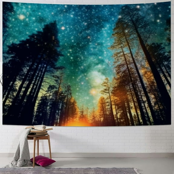 Shiartex  Forest Starry Tapestry Wall Hanging, Campfire Starry Night Sky Galaxy Tapestry Nature Tapestry Tree Wall Tapestry Landscape Tapestry for Bedroom Dorm Living Room 40x30inch