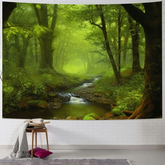 Shiartex Forest Tapestry Nature Tree Cave Tapestry Wall Hanging Misty Forest Tapestry Rainforest Tapestry Landscape Wall Tapestry Jungle Creek Psychedelic Tapestry for Living Room 60x50inch