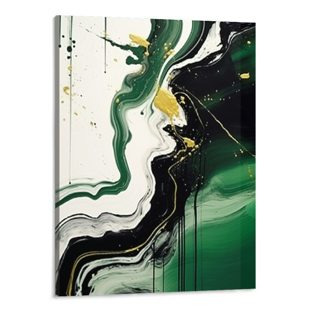 Shiartex Framed Emerald Green Wall Art, Modern Green and Gold Abstract