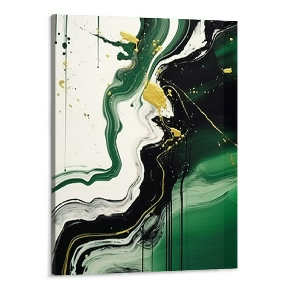Shiartex Framed Emerald Green Wall Art, Modern Green and Gold Abstract Marble Canvas Wall Art Paintings Prints Wall Decor Pictures for Living Room Bedroom Office Home Decor, Ready to Hang 16x20 Inch