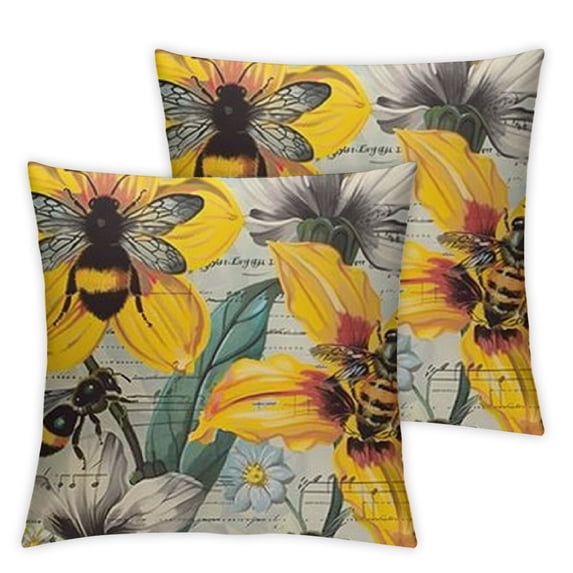 Shiartex French Style Throw Pillow Covers Vintage Bee Queen with Peony Flowers Decorative Throws Pillow Cases 2pcs Retro Bee Modern Pillowcases for Bed Couch 2pcs White