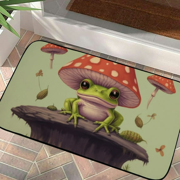 Shiartex Frog Mushroom Symbolism Mats Doormat Outdoor Indoor Square Floor Mat Felt for Home Entrance 19.68*39.37 in