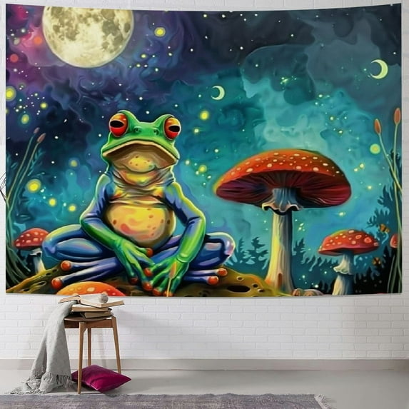 Shiartex Frog Mushroom Tapestry, Cool Colorful Space Galaxy Tapestry Aesthetic Wall Hanging for Bedroom, Fantasy Tapestries Poster Blanket College Dorm Home Decor Painting