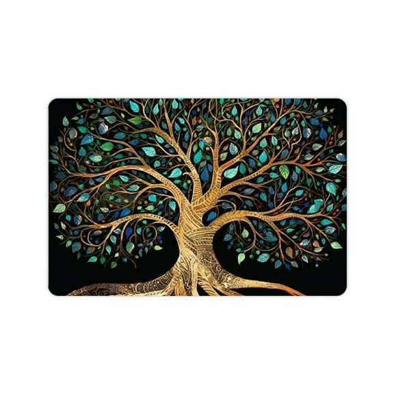Shiartex Front Door Mat Outdoor Entrance Tree Leaves Tree of Life for Home Entry, Non-Slip Absorbent Mat with Stylish Design 24x16in