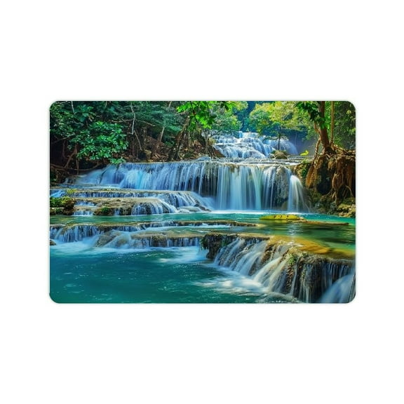 Shiartex Front Door Mat Outdoor Waterfall Trees Blue Pool Home Entrance 24x16in