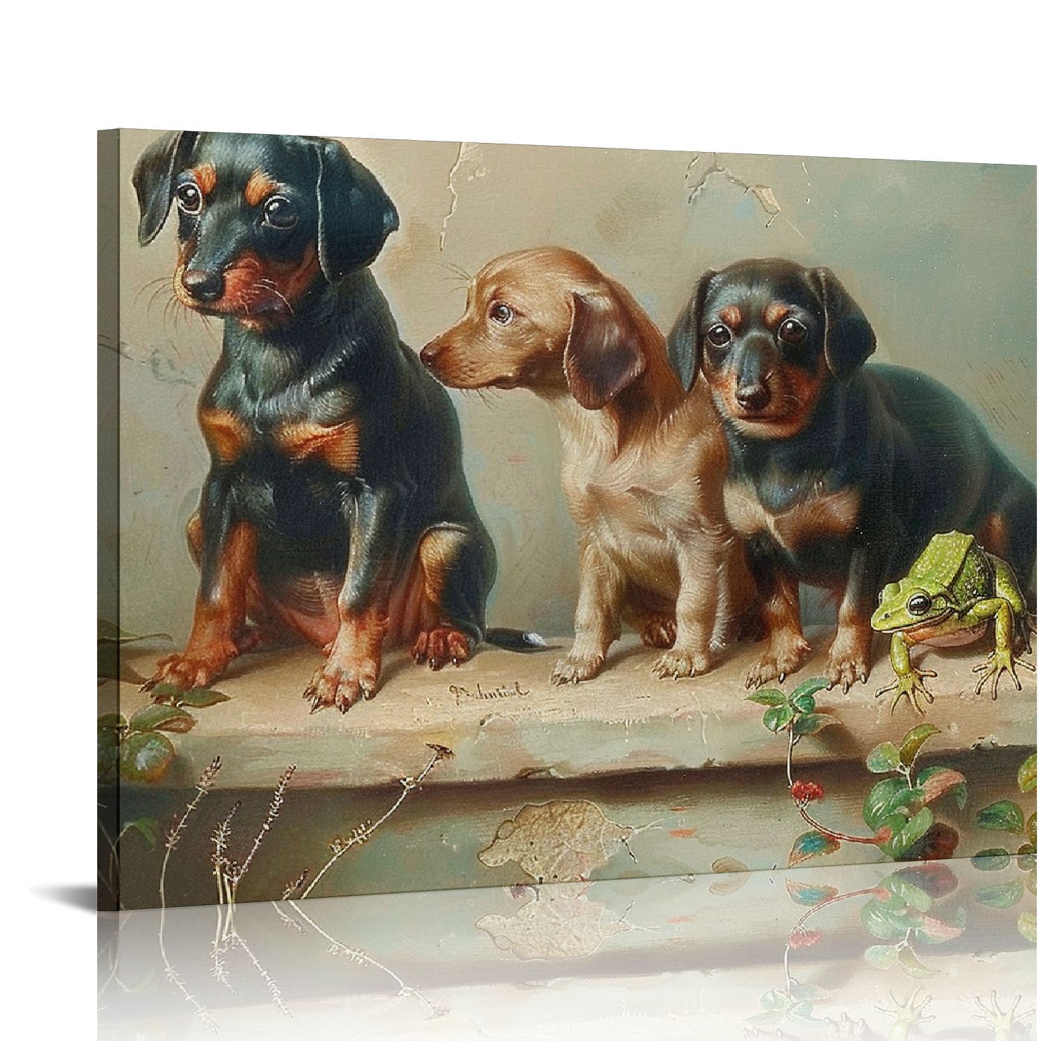 Shiartex Funny Dog Canvas Wall Art Vintage Cute Baby Animals Picture