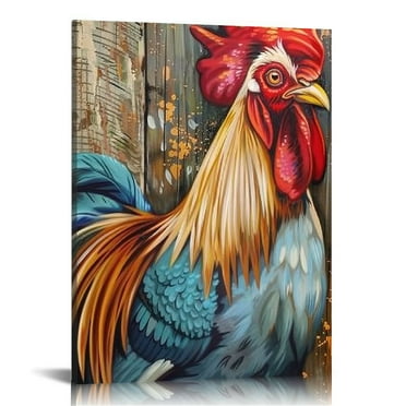 Shiartex Funny Rooster Paintings Wall Art Farmhouse Animal Chicken Canvas Prints Wall Decor Country Rustic Farmhouse Kitchen Wall Framed 16x20 in