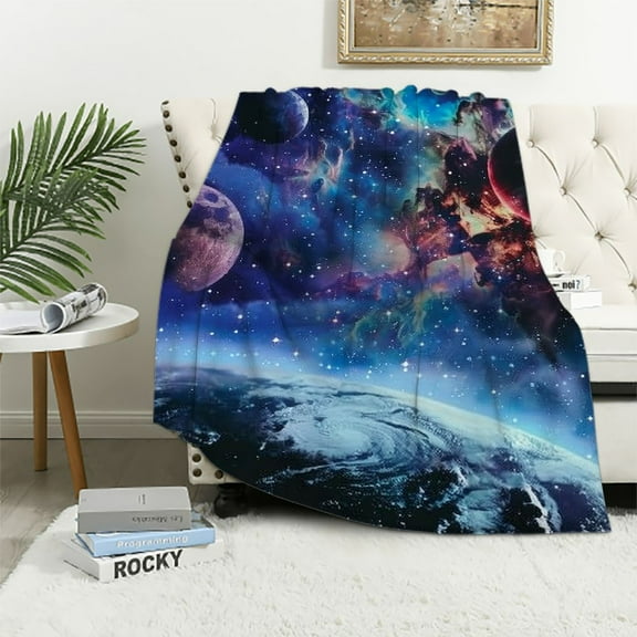 Shiartex  Galaxy Planet Blanket Gifts - Kids Boys Men Outer Space Universe Throw Blanket Soft Warm Plush Blanket for Teens Teenagers Birthday Halloween Fathers Day  White