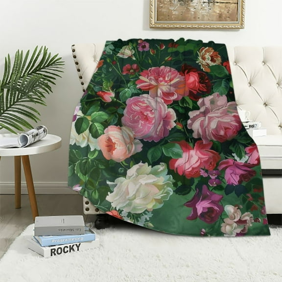 Shiartex Garden Rose Floral Blanket Retro Flowers Throw Gifts for Women Mom Wife Sisters Kids Girls Halloween Mother's Day Present Spring Leaves Mysterious Bedroom Decor Colorful