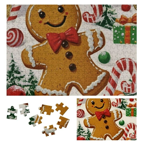 Shiartex Gingerbread Candy Cane Wooden Jigsaw Puzzles for Adults Challenging Difficult Wood Puzzle Christmas Gift for Family Friends 300 PCS