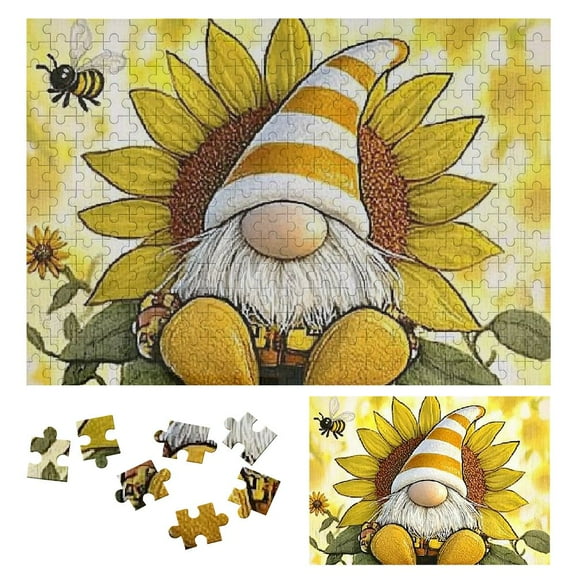 Shiartex Gnome Sunflower Bee Wooden Jigsaw Puzzle for Adults with Friends and Family - Wooden Gift for Relaxation and Decor 300 PCS