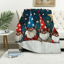Shiartex Gnomes Patriotic Blanket, Veterans Day Independent Day Gifts, 4th of July Decoration Bed Throw Blanket Flannel Plush Super Soft Quilt Throw for Sofa Couch White