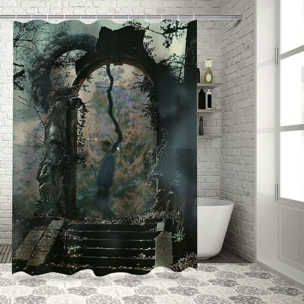 Shiartex Gothic Shower Curtain, Dark Night Scary Creepy Graveyard with