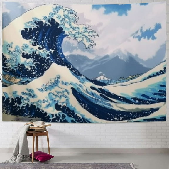 Shiartex Great Wave Tapestry for Bedroom Large Wall Hanging Art Wall Decor with Hemmed Edges, Ocean Wall Blanket Home Decor for Bedroom College Dorm 50x40inch