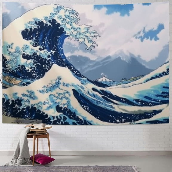 Shiartex Great Wave Tapestry for Bedroom Large Wall Hanging Art Wall Decor with Hemmed Edges, Ocean Wall Blanket Home Decor for Bedroom College Dorm 60x50inch