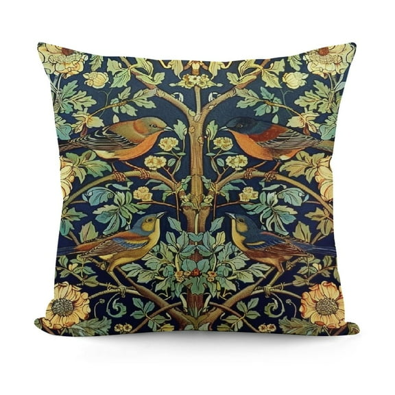 Shiartex Green Chinoiserie Pillow Cover 18x18 Inch Blue and Yellow Floral Throw Pillow Covers Flower and Bird Outdoor Square Pillowscase Cushion Covers for Sofa Couch Bedroom Home Decor