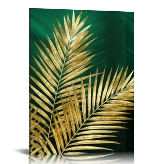 Shiartex Green and Gold Wall Decor - Emerald Green Bathroom Decor Gold Tropic Plant Canvas Wall Art Green Vintage Room Decor Pictures Gold Bedroom Wall Decorations for Living Room 16x20 in/12x16 in