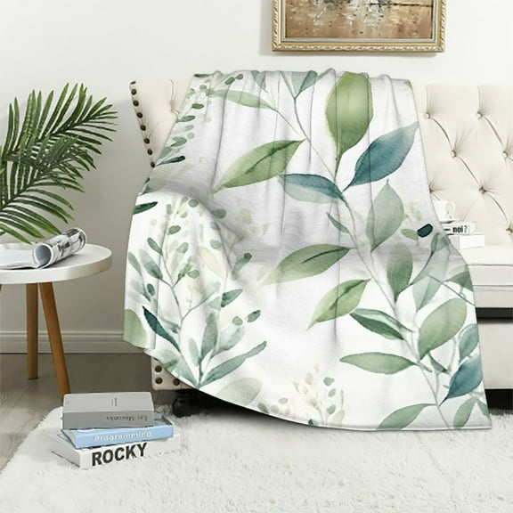 Shiartex Green Leaf Pattern Super Soft Flannel Blanket for Bed Sofa Living Room Decor, All Seasons Lightweight Blanket Gifts 60x80in