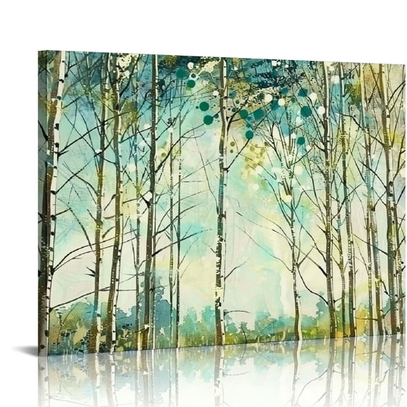 Shiartex  Green View White Birch Forest Canvas Painting Wall Art Decor Nature Plant Picture Wildlife Trees Landscape Artwork Home Living Room Bedroom Office Wall Decoration 20x16in