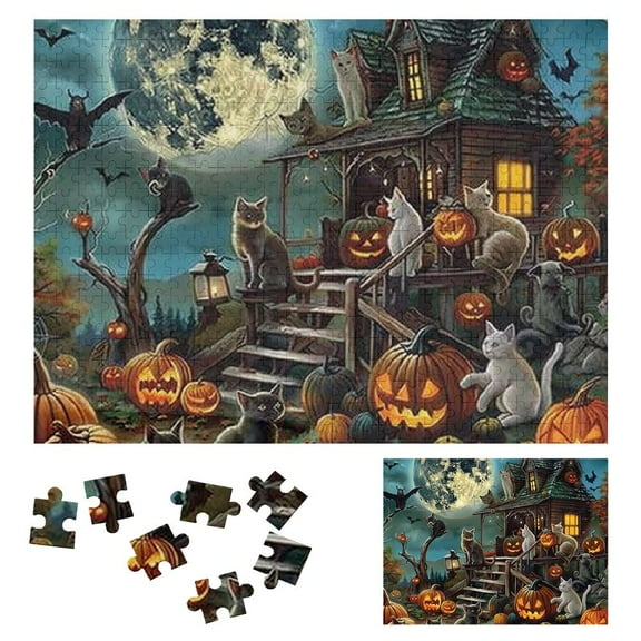 Shiartex Halloween Family Games Halloween Jigsaw Puzzles for Adults Large Puzzle Pieces for Halloween Party Game Gift (Pumpkin) 500 PCS