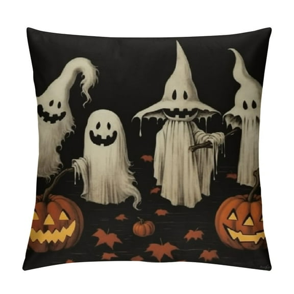 Shiartex  Halloween Pillow Covers Black and White Ghost Pumpkins Decoration Outdoor Pillow Cases Black Throw Pillow Covers Decor for Sofa Bed Outdoor Car 12x12in