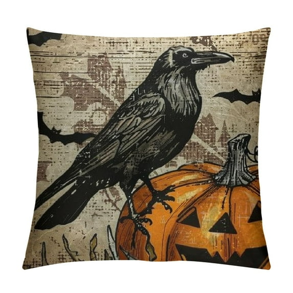 Shiartex Halloween Pillow Covers Vintage Scary Halloween Decorative Throw Pillows Cover Skull Pumpkin Owl Crow Pillow Cases Home Outdoor Sofa Couch Cushion Covers for Halloween Decor 20x20in