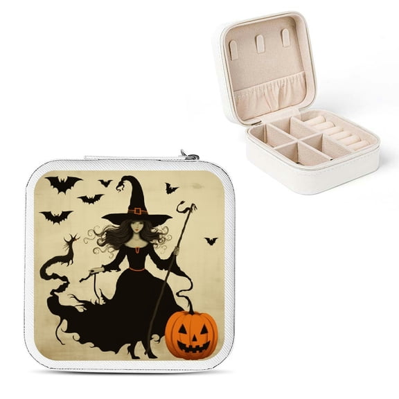 Shiartex Halloween Travel Jewelry Box for Necklace, Ring, Earring - Portable & Compact Organizer with High Capacity Storage White