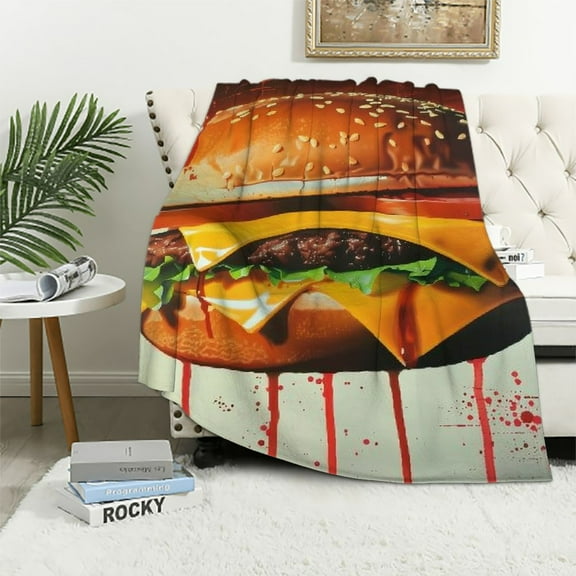 Shiartex Hamburger Cheese Meat Gifts Blanket Super Soft Flannel Blankets for Bed Sofa Living Room Decor Lightweight Soft Blanket All Seasons 40x50in