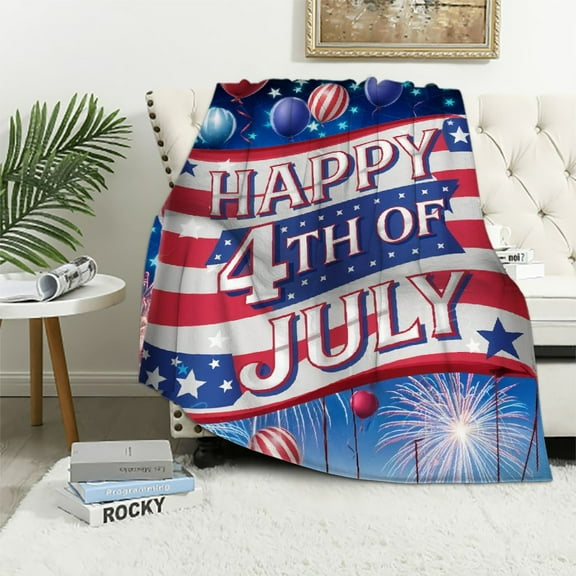 Shiartex Happy 4th of July Soft Throw Blanket for Bed Couch 1776 July 4th America Independence Day Outdoor Blanket America Flag Patriot Throw Blanket for Sofa Travel White