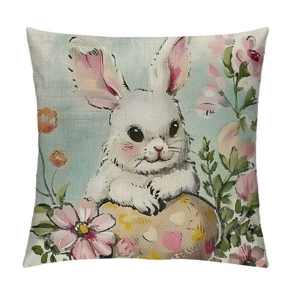 Shiartex Happy Easter Hunny Bunny Throw Pillow Covers, Easter Eggs Rabbit Pink Cushion Case Decoration for Sofa Couch